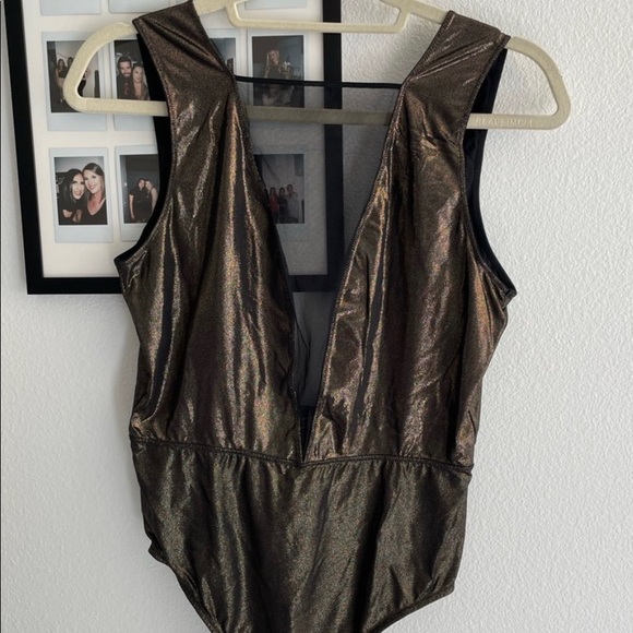 VS Mesh Plunge Metallic Shimmer Bodysuit - Picture 2 of 3